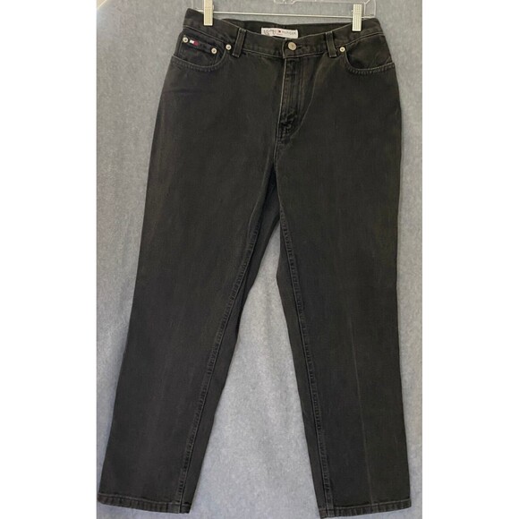 Tommy Hilfiger Jeans Women's 29 Black Denim Mid Rise 5-Pockets Straight Leg Logo - Picture 1 of 12